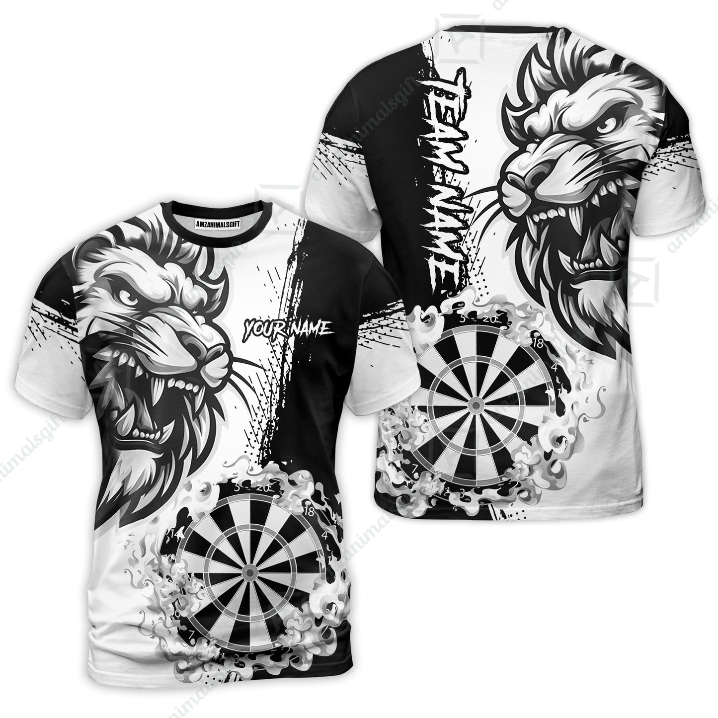 Custom Turquoise Funny Darts Team Unisex Polo Shirts, Darts uniforms Flame Lion Pattern Personalized Name And Team Name