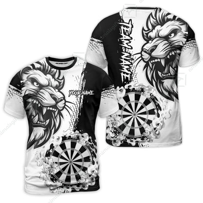 Custom Turquoise Funny Darts Team Unisex Polo Shirts, Darts uniforms Flame Lion Pattern Personalized Name And Team Name