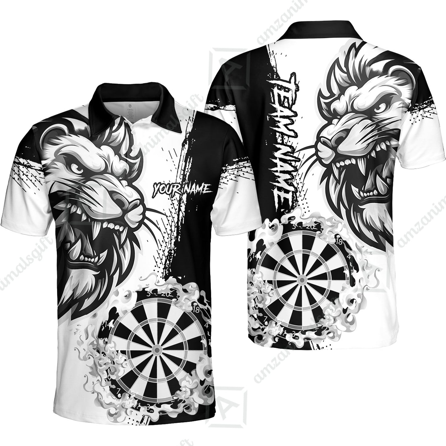 Custom Turquoise Funny Darts Team Unisex Polo Shirts, Darts uniforms Flame Lion Pattern Personalized Name And Team Name