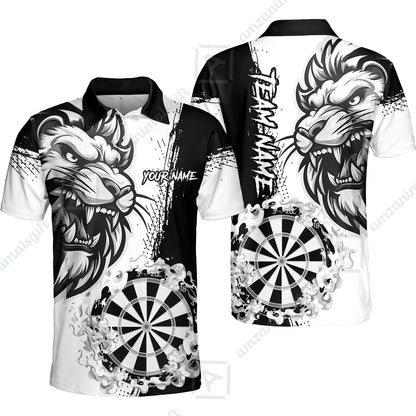 Custom Turquoise Funny Darts Team Unisex Polo Shirts, Darts uniforms Flame Lion Pattern Personalized Name And Team Name