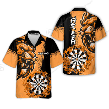 Custom Turquoise Funny Darts Team Unisex Polo Shirts, Darts uniforms Flame Lion Pattern Personalized Name And Team Name