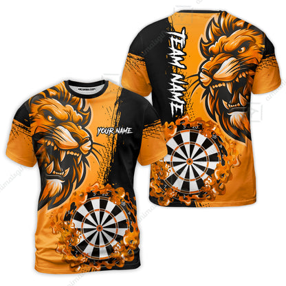 Custom Turquoise Funny Darts Team Unisex Polo Shirts, Darts uniforms Flame Lion Pattern Personalized Name And Team Name