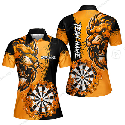 Custom Turquoise Funny Darts Team Unisex Polo Shirts, Darts uniforms Flame Lion Pattern Personalized Name And Team Name