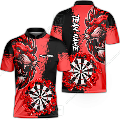 Custom Turquoise Funny Darts Team Unisex Polo Shirts, Darts uniforms Flame Lion Pattern Personalized Name And Team Name