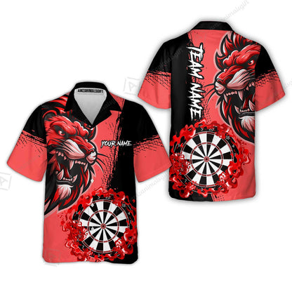 Custom Turquoise Funny Darts Team Unisex Polo Shirts, Darts uniforms Flame Lion Pattern Personalized Name And Team Name