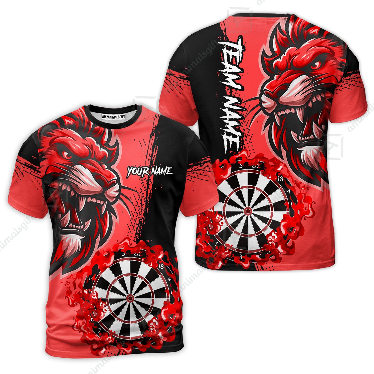 Custom Turquoise Funny Darts Team Unisex Polo Shirts, Darts uniforms Flame Lion Pattern Personalized Name And Team Name