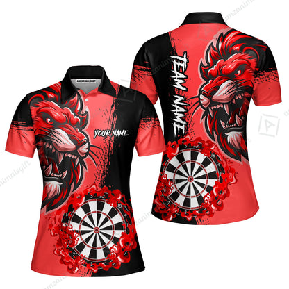 Custom Turquoise Funny Darts Team Unisex Polo Shirts, Darts uniforms Flame Lion Pattern Personalized Name And Team Name