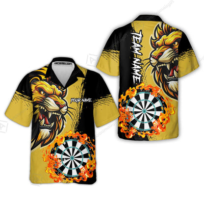 Custom Turquoise Funny Darts Team Unisex Polo Shirts, Darts uniforms Flame Lion Pattern Personalized Name And Team Name