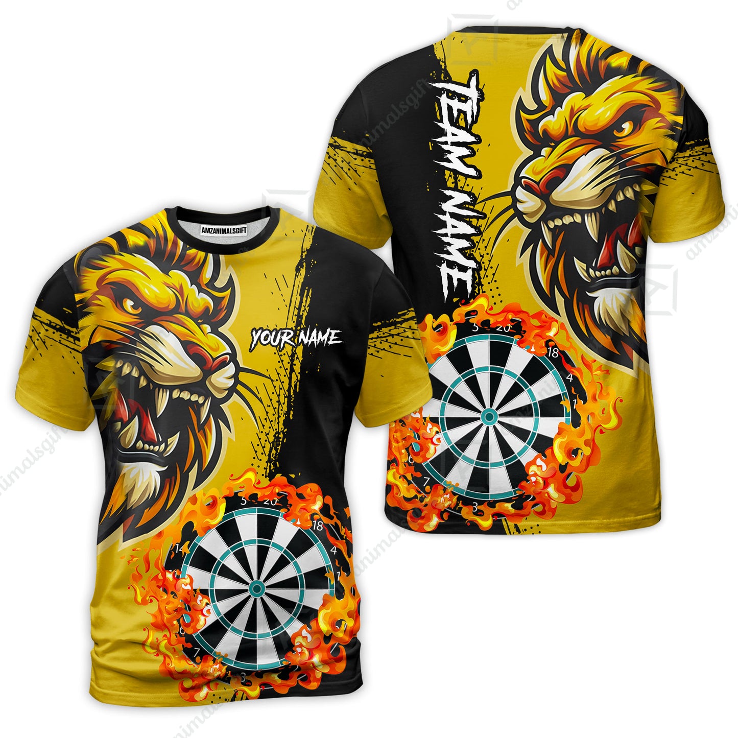 Custom Turquoise Funny Darts Team Unisex Polo Shirts, Darts uniforms Flame Lion Pattern Personalized Name And Team Name