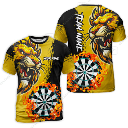 Custom Turquoise Funny Darts Team Unisex Polo Shirts, Darts uniforms Flame Lion Pattern Personalized Name And Team Name
