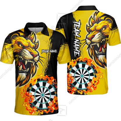 Custom Turquoise Funny Darts Team Unisex Polo Shirts, Darts uniforms Flame Lion Pattern Personalized Name And Team Name