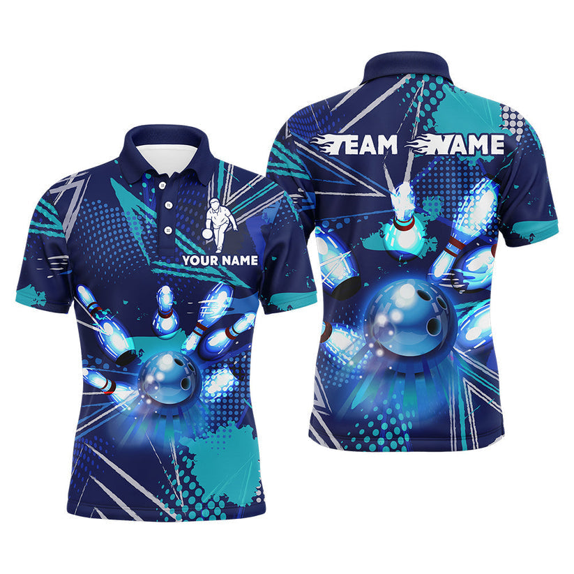 Custom Blue Bowling Team Jersey Polo Shirts, Bowling Team Uniforms Jerseys, Polo Shirt With Name And Team Name