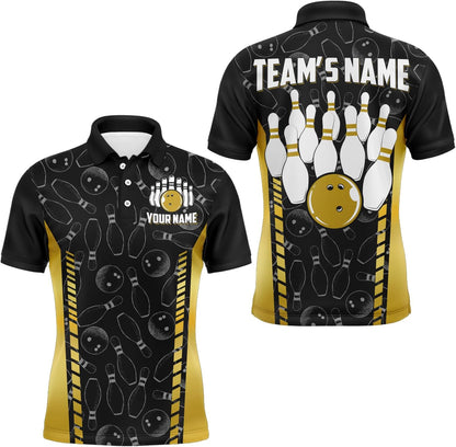 Custom Bowling Unisex Polo Shirts, Bowling Team Jersey Pattern, Bowling uniforms Ball & Pins Multicolor Options
