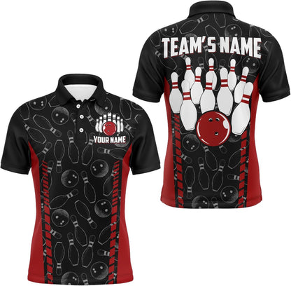 Custom Bowling Unisex Polo Shirts, Bowling Team Jersey Pattern, Bowling uniforms Ball & Pins Multicolor Options