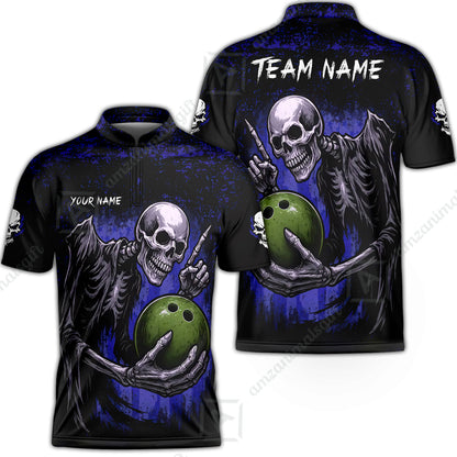 Custom Colorful Skeleton Bowling Team Jerseys Polo Shirts, Bowling uniforms, Bowling Shirts Personalized Name And Team Name
