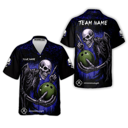Custom Colorful Skeleton Bowling Team Jerseys Polo Shirts, Bowling uniforms, Bowling Shirts Personalized Name And Team Name