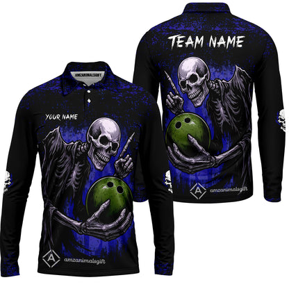 Custom Colorful Skeleton Bowling Team Jerseys Polo Shirts, Bowling uniforms, Bowling Shirts Personalized Name And Team Name