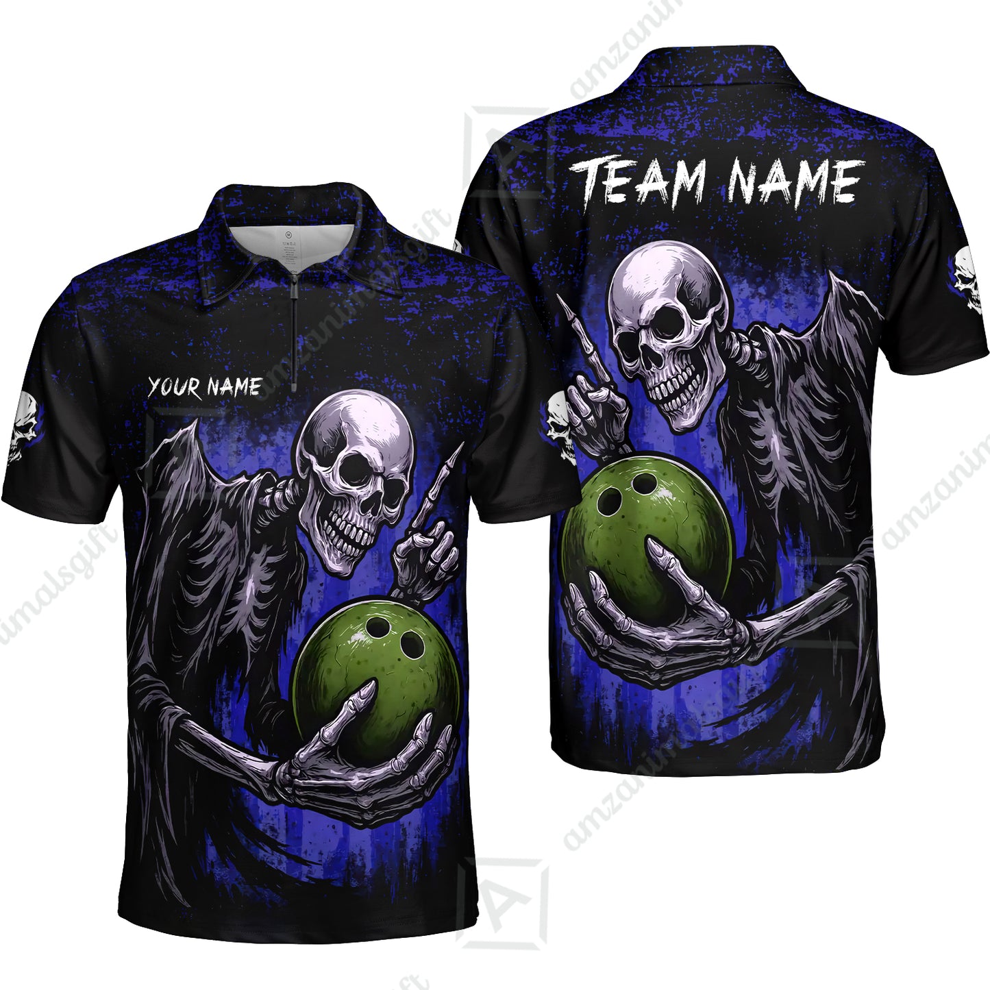 Custom Colorful Skeleton Bowling Team Jerseys Polo Shirts, Bowling uniforms, Bowling Shirts Personalized Name And Team Name