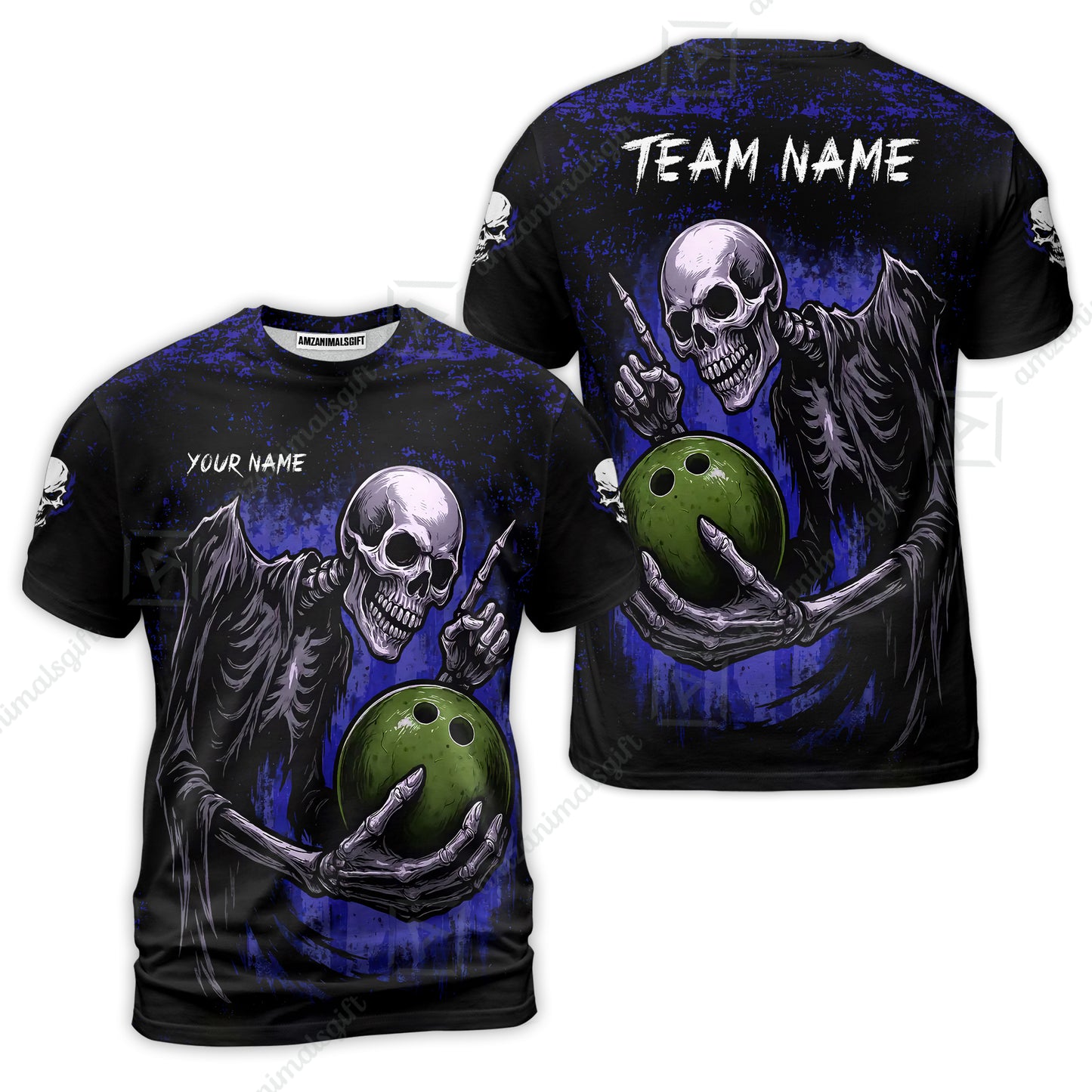 Custom Colorful Skeleton Bowling Team Jerseys Polo Shirts, Bowling uniforms, Bowling Shirts Personalized Name And Team Name