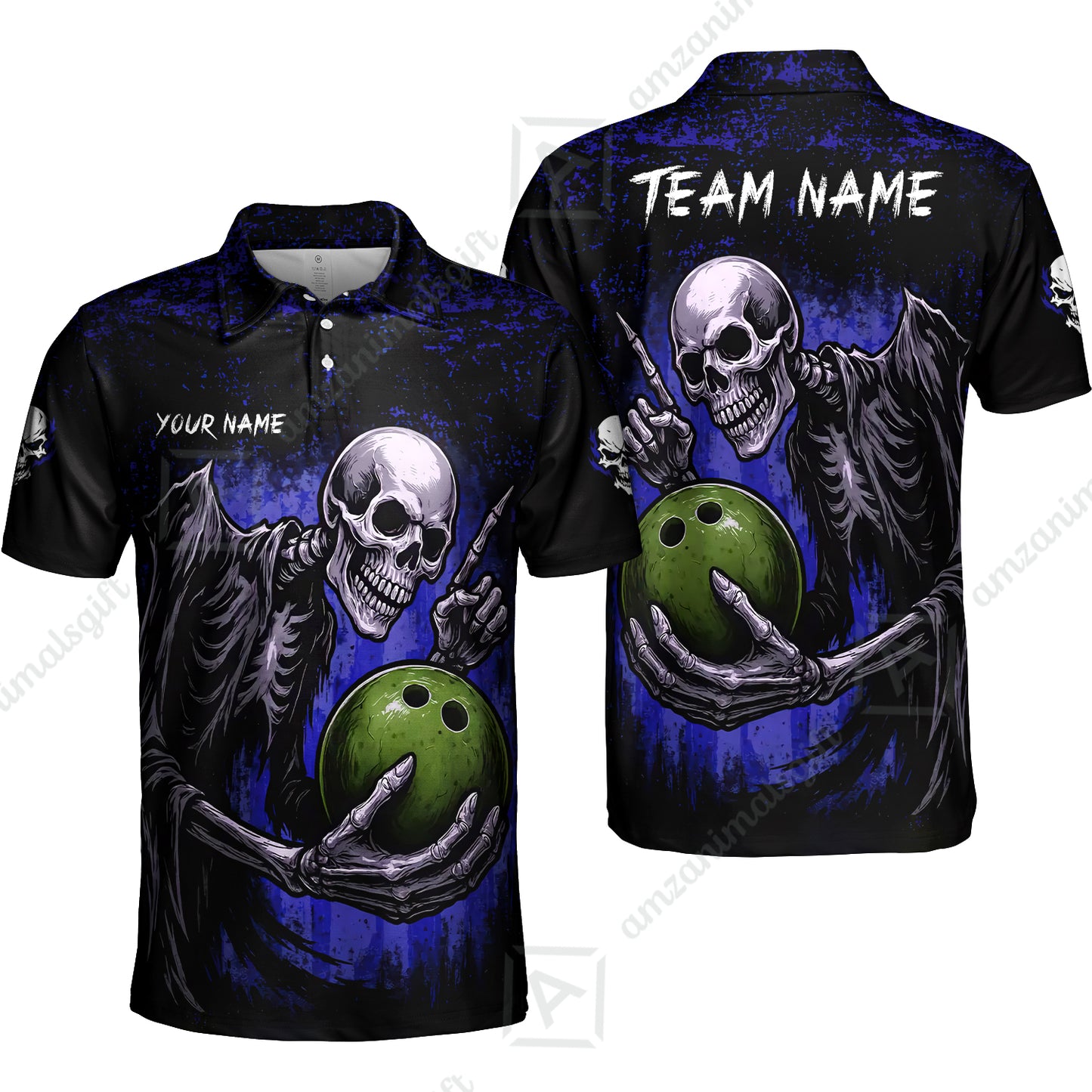 Custom Colorful Skeleton Bowling Team Jerseys Polo Shirts, Bowling uniforms, Bowling Shirts Personalized Name And Team Name