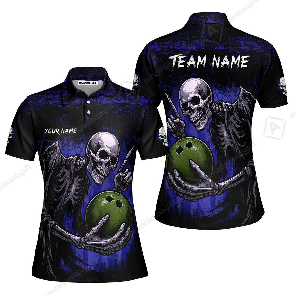 Custom Colorful Skeleton Bowling Team Jerseys Polo Shirts, Bowling uniforms, Bowling Shirts Personalized Name And Team Name