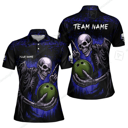 Custom Colorful Skeleton Bowling Team Jerseys Polo Shirts, Bowling uniforms, Bowling Shirts Personalized Name And Team Name