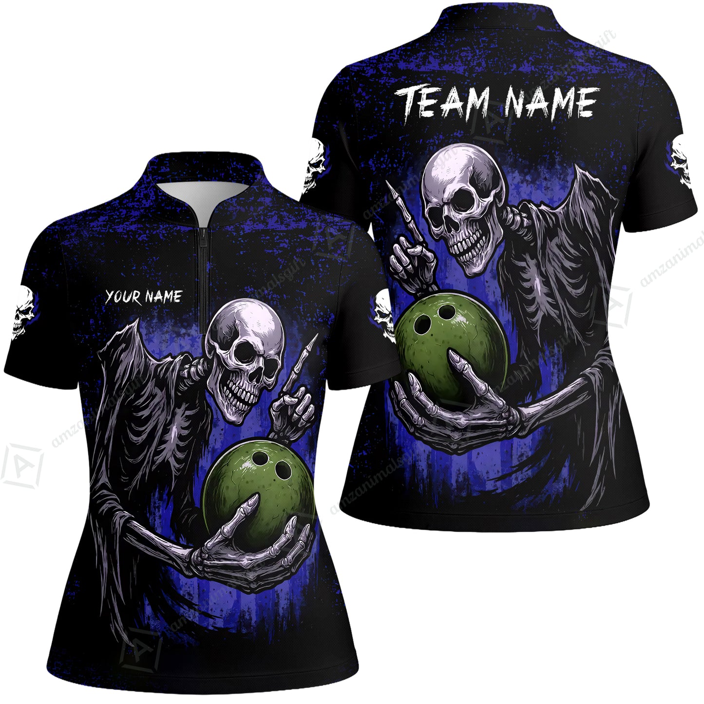 Custom Colorful Skeleton Bowling Team Jerseys Polo Shirts, Bowling uniforms, Bowling Shirts Personalized Name And Team Name