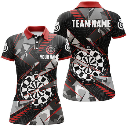 Custom Darts Team Jersey Unisex Polo Shirts, Custom Black Red Grunge Darts Team Jerseys Uniform, Personalized Name And Team Name