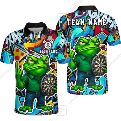 Custom Darts Team Uniform Jersey Darts, Cartoon Offended Frog Dartboard Unisex Polo Shirts, Darts Player Uniform, Personalized Name And Team Name