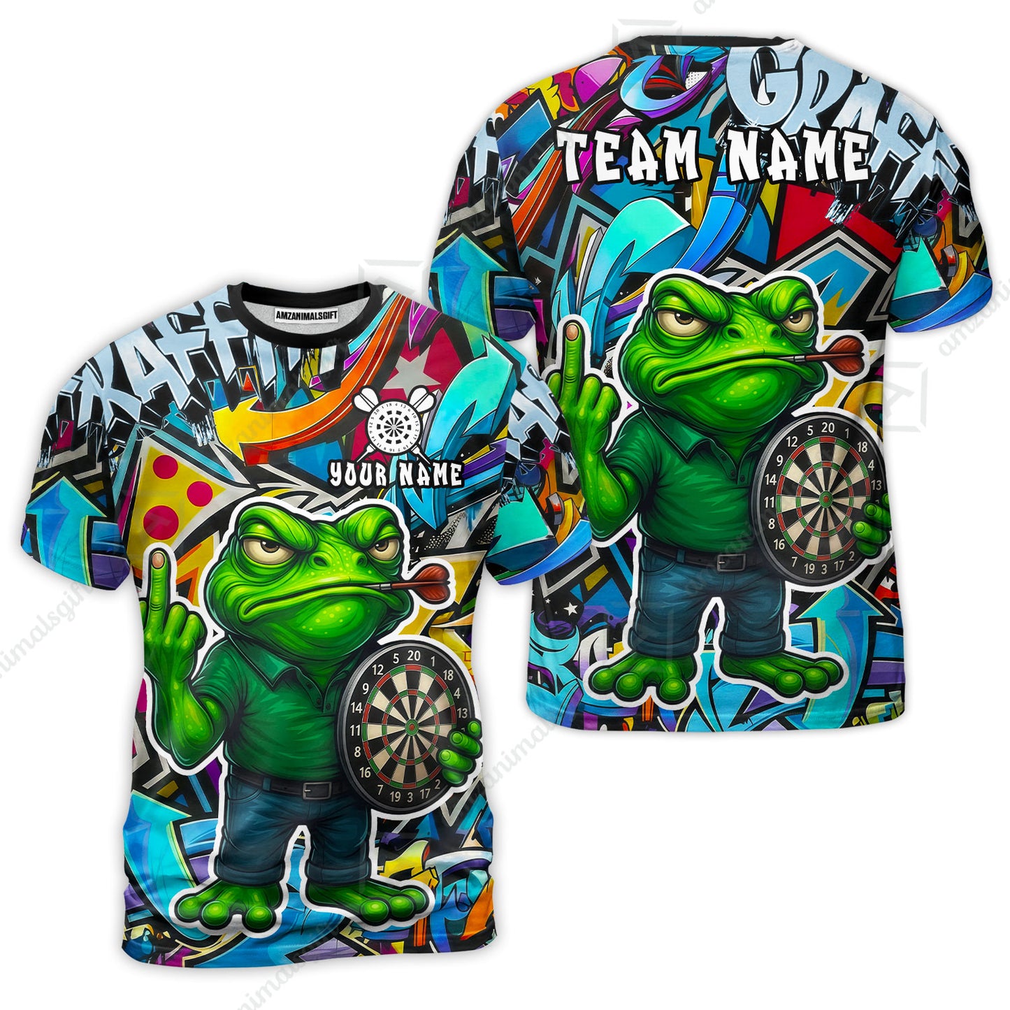 Custom Darts Team Uniform Jersey Darts, Cartoon Offended Frog Dartboard Unisex Polo Shirts, Darts Player Uniform, Personalized Name And Team Name