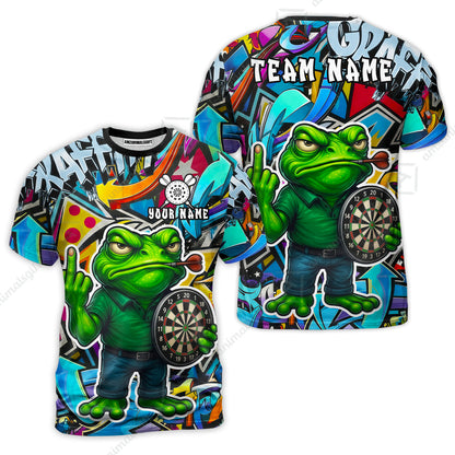 Custom Darts Team Uniform Jersey Darts, Cartoon Offended Frog Dartboard Unisex Polo Shirts, Darts Player Uniform, Personalized Name And Team Name