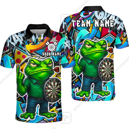 Custom Darts Team Uniform Jersey Darts, Cartoon Offended Frog Dartboard Unisex Polo Shirts, Darts Player Uniform, Personalized Name And Team Name
