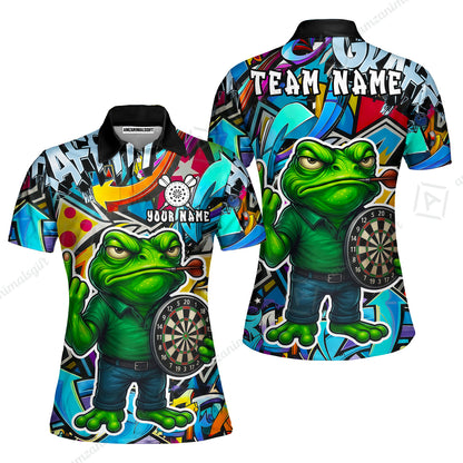 Custom Darts Team Uniform Jersey Darts, Cartoon Offended Frog Dartboard Unisex Polo Shirts, Darts Player Uniform, Personalized Name And Team Name