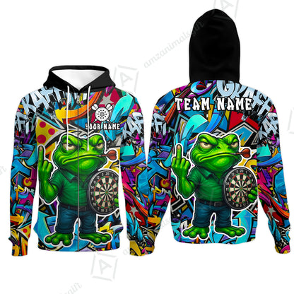 Custom Darts Team Uniform Jersey Darts, Cartoon Offended Frog Dartboard Unisex Polo Shirts, Darts Player Uniform, Personalized Name And Team Name