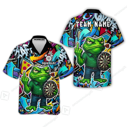 Custom Darts Team Uniform Jersey Darts, Cartoon Offended Frog Dartboard Unisex Polo Shirts, Darts Player Uniform, Personalized Name And Team Name