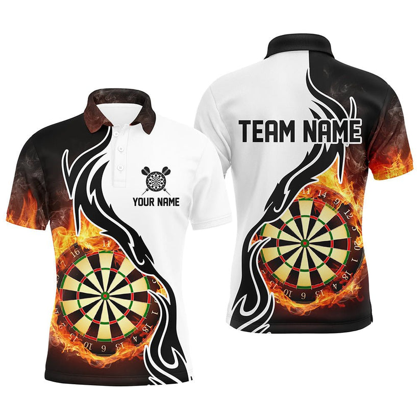 Custom  Fire Pattern Darts Team Jersey Unisex Polo Shirts, Custom flame Pattern Darts Team Jerseys Uniform