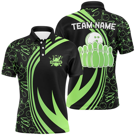 Custom Blue Green Neon Bowling Team Polo Shirts, Bowling Uniforms Shirt For Team League Bowlers With Name And Team Name