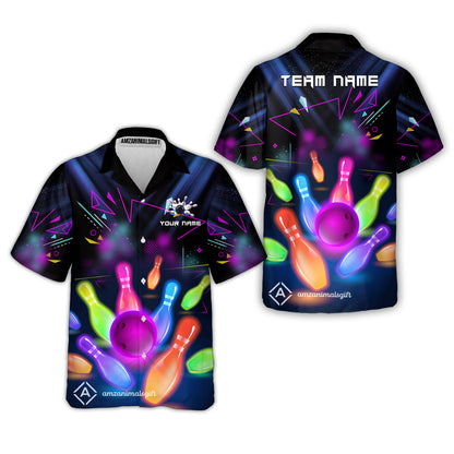 Custom Neon Bowling Team Jerseys Polo Shirts, Glow Strike Bowling uniforms, Bowling Ball Neon Bowling Personalized Name And Team Name