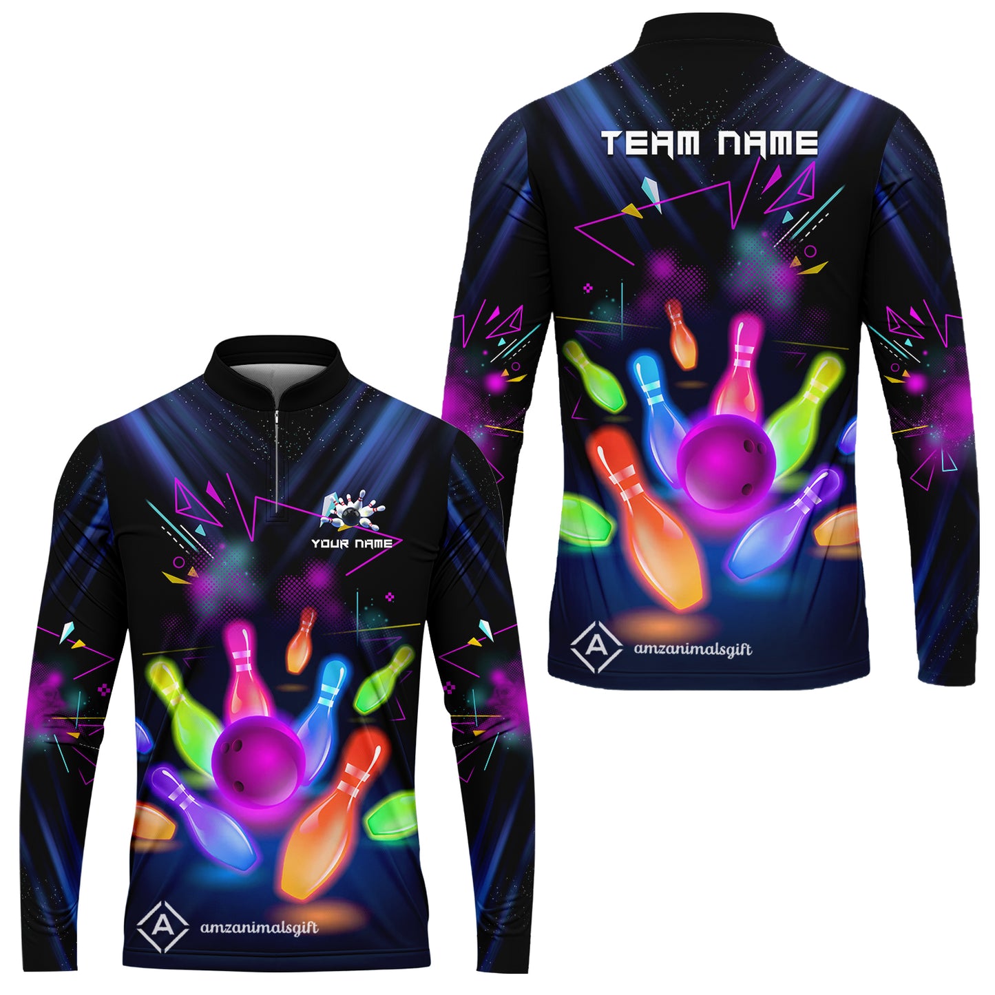 Custom Neon Bowling Team Jerseys Polo Shirts, Glow Strike Bowling uniforms, Bowling Ball Neon Bowling Personalized Name And Team Name