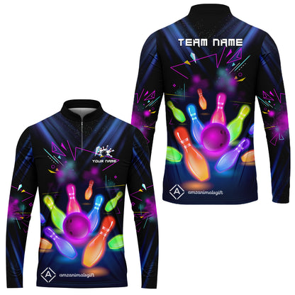 Custom Neon Bowling Team Jerseys Polo Shirts, Glow Strike Bowling uniforms, Bowling Ball Neon Bowling Personalized Name And Team Name