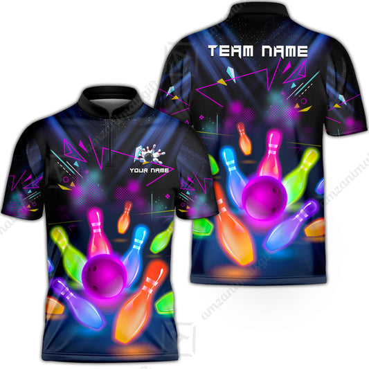 Custom Neon Bowling Team Jerseys Polo Shirts, Glow Strike Bowling uniforms, Bowling Ball Neon Bowling Personalized Name And Team Name