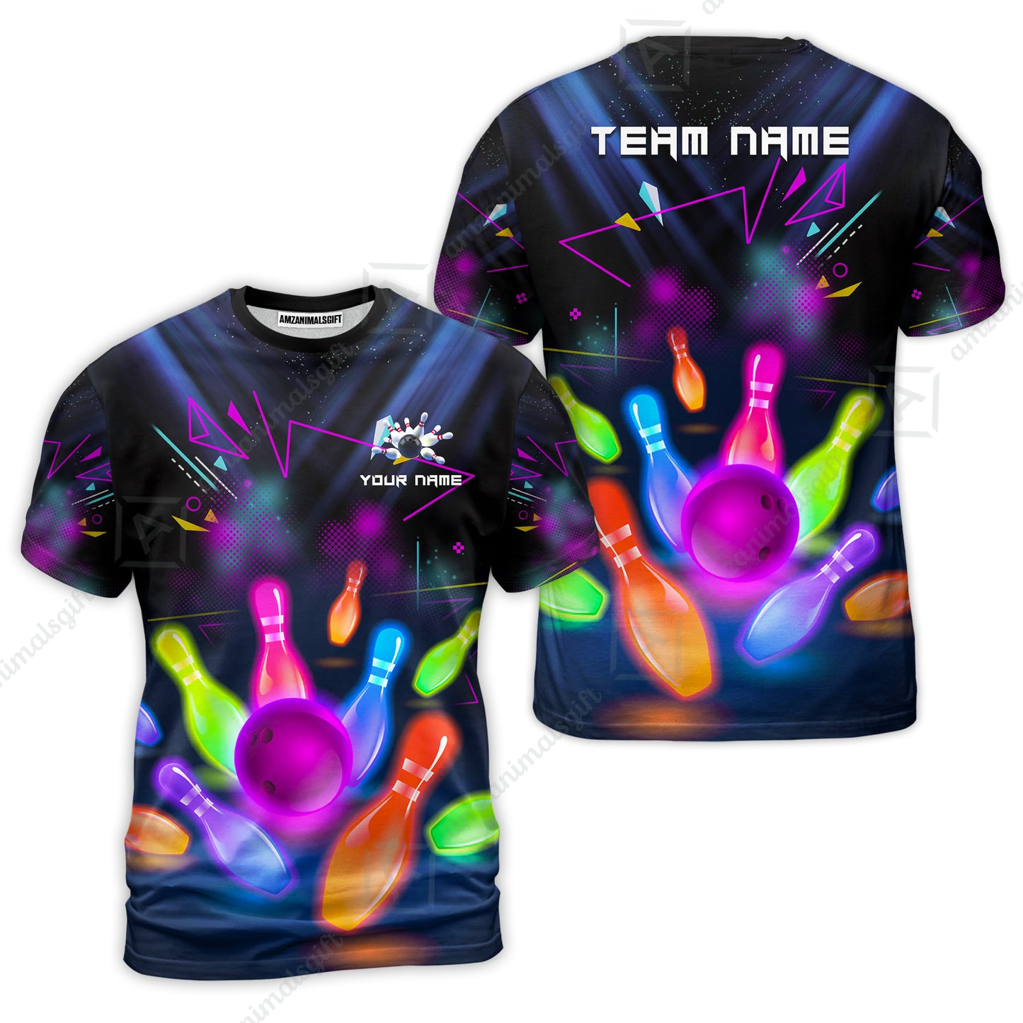 Custom Neon Bowling Team Jerseys Polo Shirts, Glow Strike Bowling uniforms, Bowling Ball Neon Bowling Personalized Name And Team Name