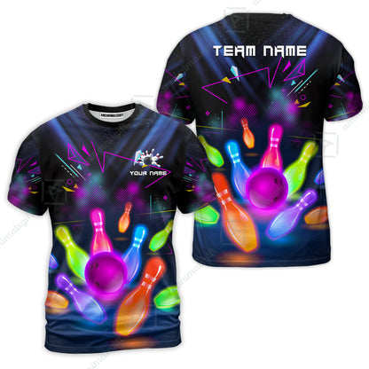 Custom Neon Bowling Team Jerseys Polo Shirts, Glow Strike Bowling uniforms, Bowling Ball Neon Bowling Personalized Name And Team Name