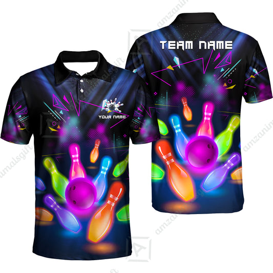 Custom Neon Bowling Team Jerseys Polo Shirts, Glow Strike Bowling uniforms, Bowling Ball Neon Bowling Personalized Name And Team Name