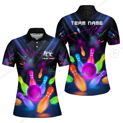 Custom Neon Bowling Team Jerseys Polo Shirts, Glow Strike Bowling uniforms, Bowling Ball Neon Bowling Personalized Name And Team Name