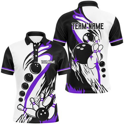 Custom Purple Turquoise Retro Bowling League Jersey, Custom Bowling Team Jerseys Polo Shirts, Custom Bowling Uniforms Jerseys