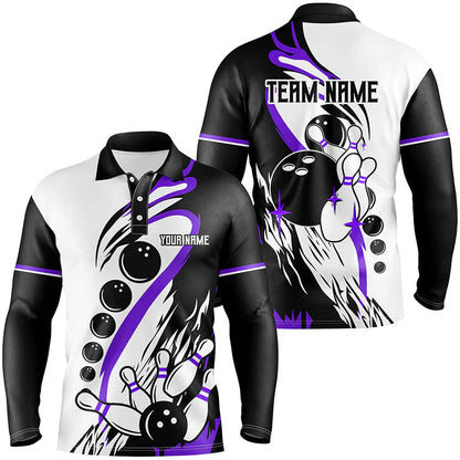 Custom Purple Turquoise Retro Bowling League Jersey, Custom Bowling Team Jerseys Polo Shirts, Custom Bowling Uniforms Jerseys