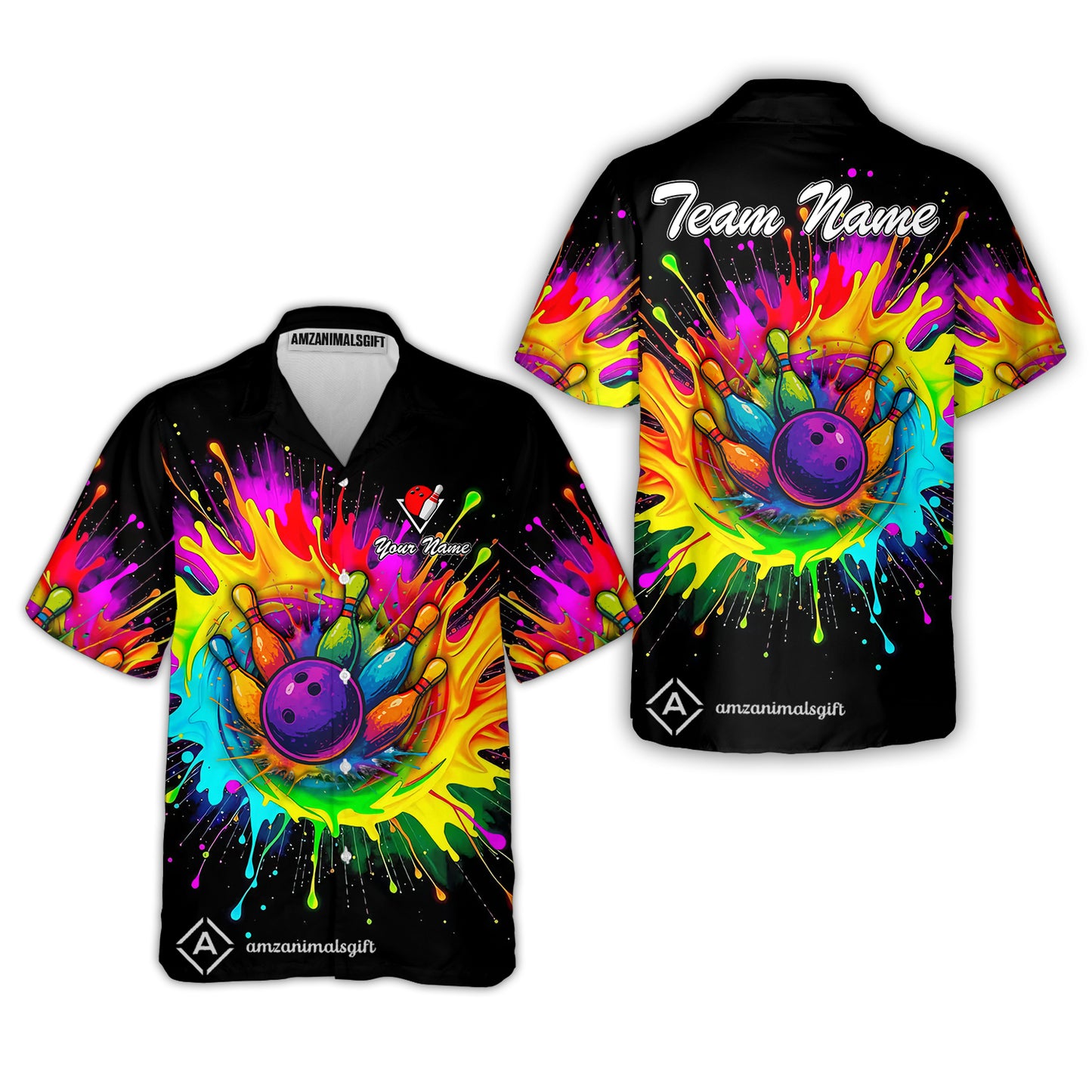 Custom Rainbow Bowling Team Jerseys Polo Shirts, Bowling uniforms, Rainbow Bowling Blast Colorful Bowling Personalized Name And Team Name