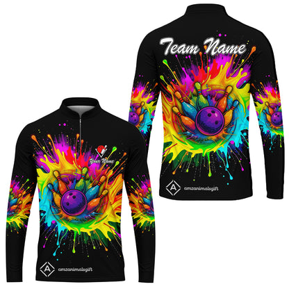 Custom Rainbow Bowling Team Jerseys Polo Shirts, Bowling uniforms, Rainbow Bowling Blast Colorful Bowling Personalized Name And Team Name