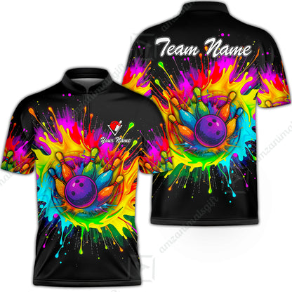 Custom Rainbow Bowling Team Jerseys Polo Shirts, Bowling uniforms, Rainbow Bowling Blast Colorful Bowling Personalized Name And Team Name